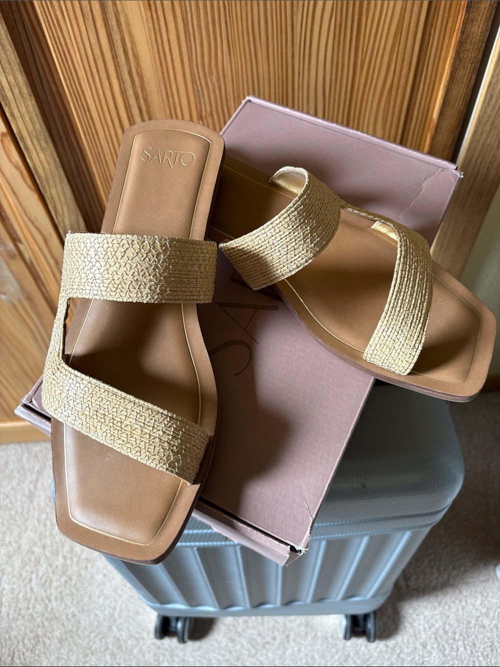 Franco Sarto Tan Braided Two-Strap Slide Sandals